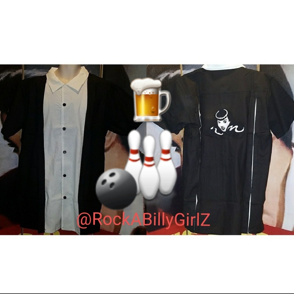 Tatyana Archie Vintage Bowling Shirt w White Panels Embroidery Bettie Page Logo
